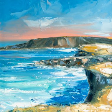 The artist David Coyne for Kilbaha Gallery Ireland Original Irish Art Wild Atlantic Way Rolling Tide Waves Rocks stones movement beautiful painting oils on canvas Irish Interiors Cliff Coast Wild Waves Ireland West of Ireland vivid colours blues and greens